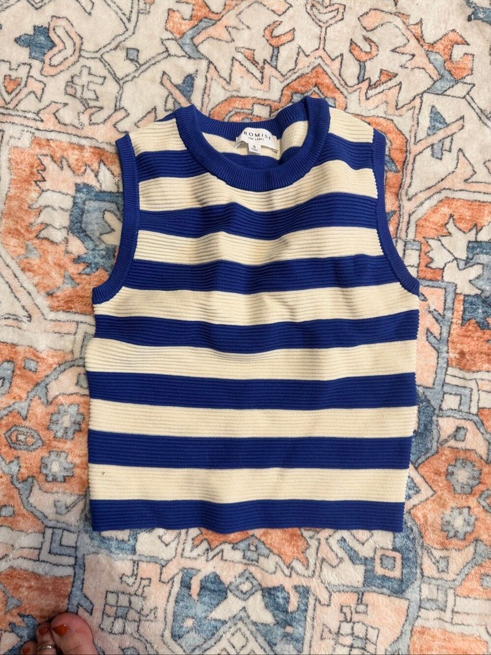 Promise the Label Blue White Striped Knit Tank Top Womens Size S Casual